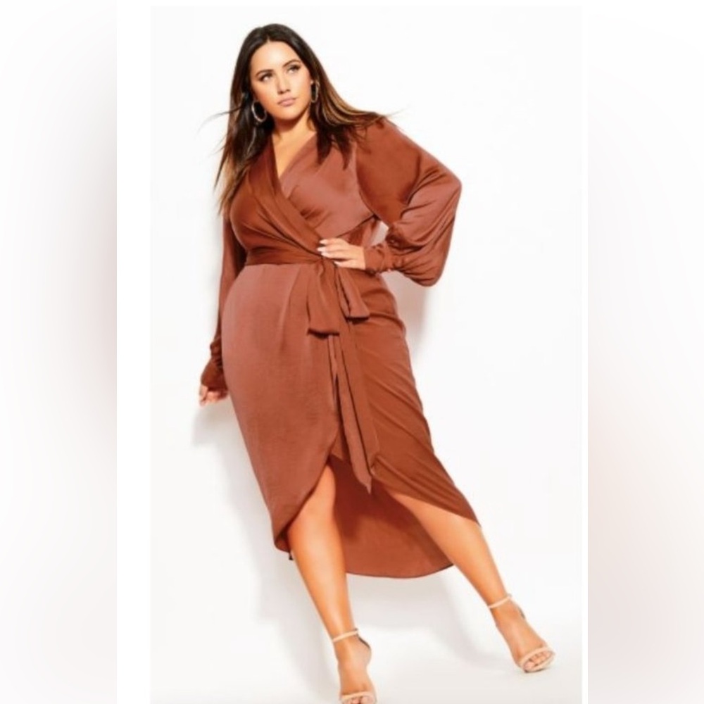 City Chic Opulent Dress Toffee Women's Size S 16